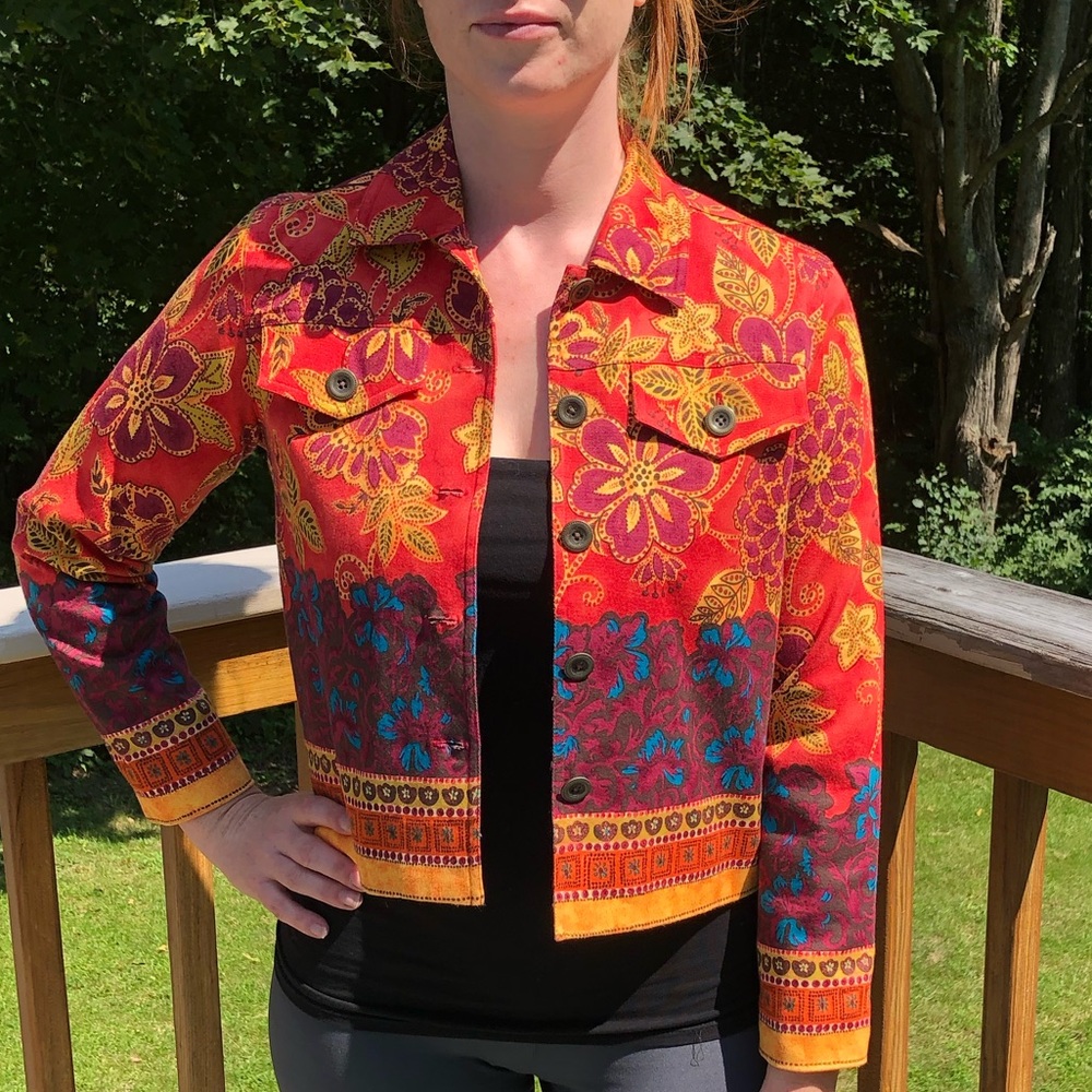 Coldwater Creek Cropped Floral Print Jacket PXS